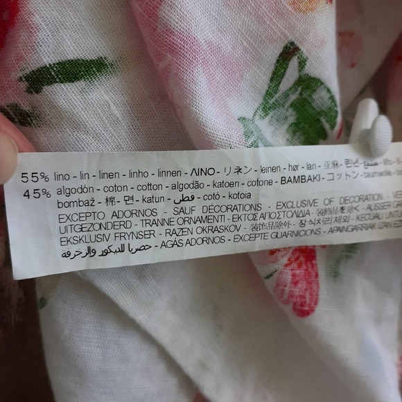 ZARA White Floral Linen Blend Midi Maxi Dress Puff Sleeve Medium - Picture 11 of 11